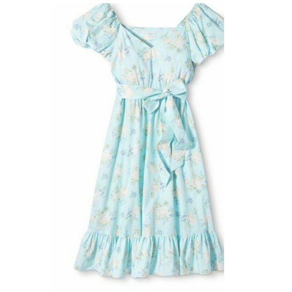 LoveShackFancy Dresses & Skirts - LoveShackFancy Blue‎ Floral Puff Sleeve Midi Dress Size 2 Tiered Hem for Target